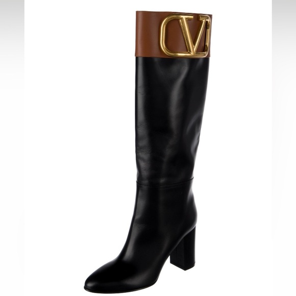 Brand New Valentino Leather Colourblock Pattern Knee-High Boots - Picture 4 of 8